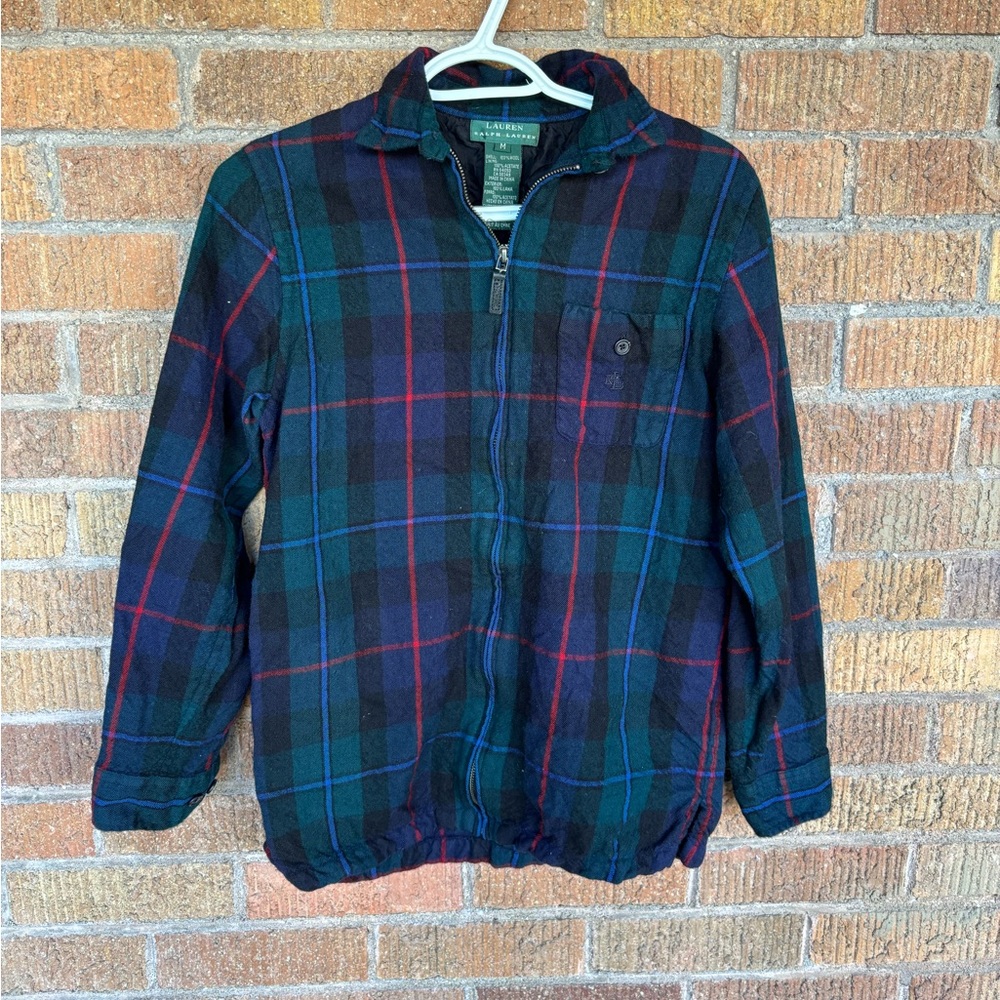 LAUREN RALPH LAUREN LRL Jacket Womens Medium Wool Tartan Plaid Shacket Full Zip